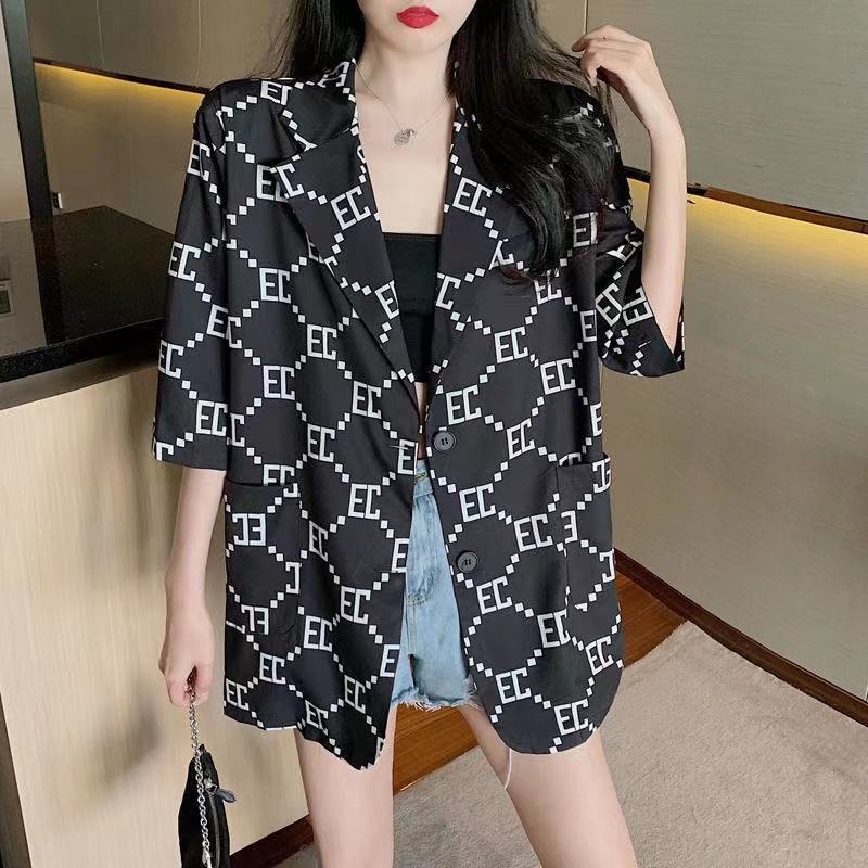 Áo khoác blazer tay ngắn in chữ thời trang mùa hè phong cách hàn quốc dành cho nữ