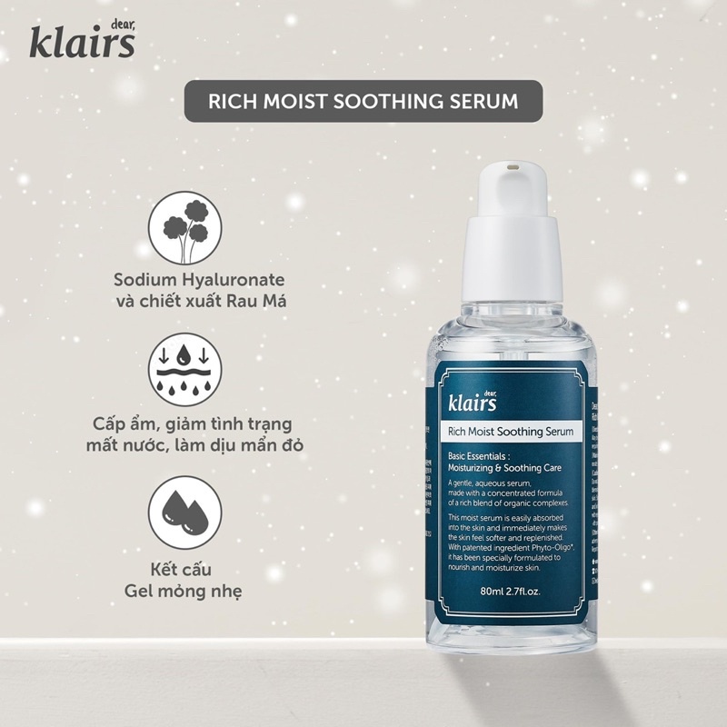 COMBO Tinh Chất + Kem Dưỡng Cấp Ẩm Klairs Rich Moist Soothing