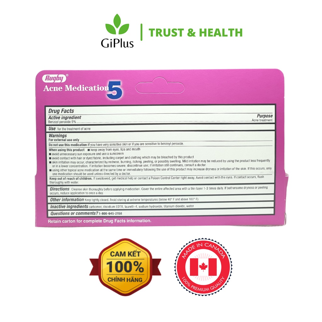 Kem Hỗ Trợ Giảm Và Ngăn Ngừa Mụn Rugby Acne Medication 5% (42.5g/Tuýp)