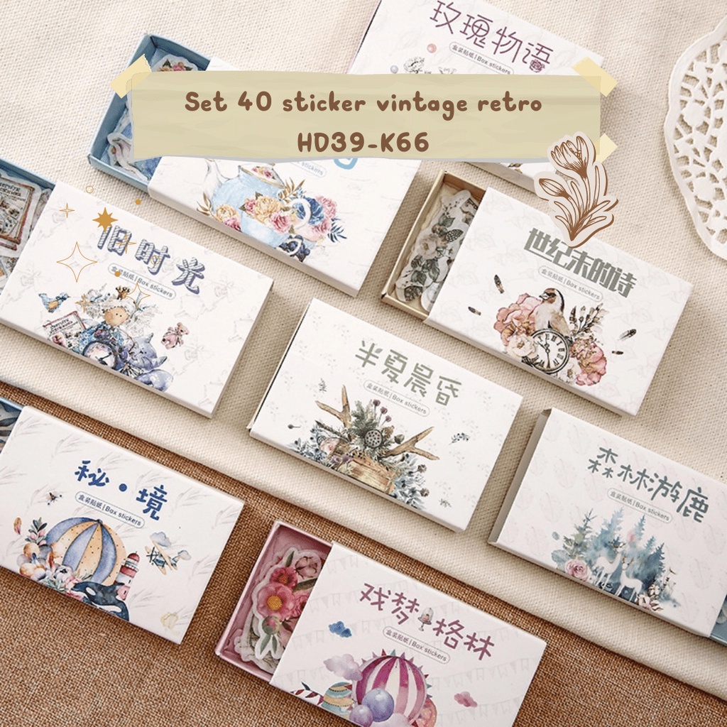 Sticker vintage dán sổ hộp 40 miếng mang phong cách retro cổ điển.HD39-K66