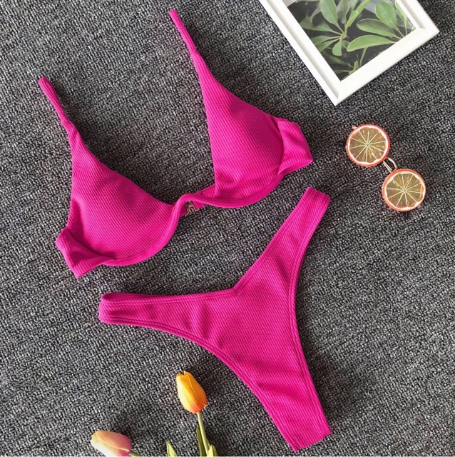 [BKN103N] &lt;ÂU&gt; SET BIKINI VẢI GÂN 4 MÀU QUẦN THONG/LỌT KHE (CÓ GỌNG)