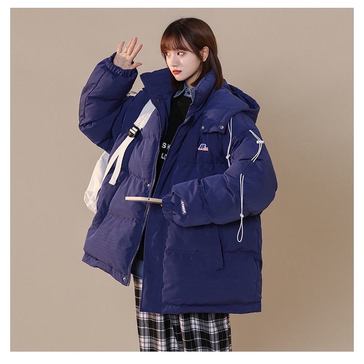 Áo khoác cotton dày dáng rộng có mũ trùm thời trang mùa đông phong cách Hàn Quốc cho nữ