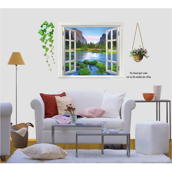 Decal trang trí cửa sổ 3D mẫu lẳng hoa trắng