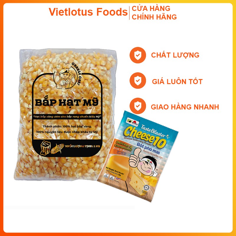 [Combo] Bắp rang bơ lắc Phô Mai - 1 gói Bắp hạt 1 kg + 1 gói Bột Phô mai 30 gram | WebRaoVat - webraovat.net.vn