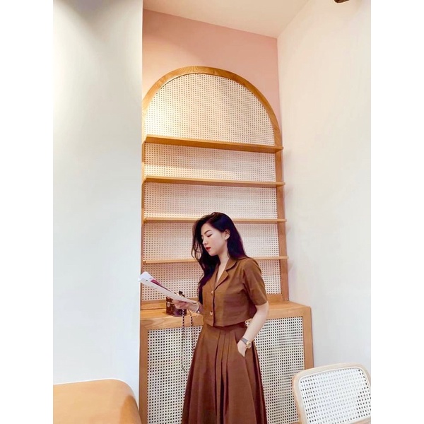 Maihuong ⚡️SET ÁO CỔ VEST MIX CHÂN VÁY LY 2M CHO NỮ