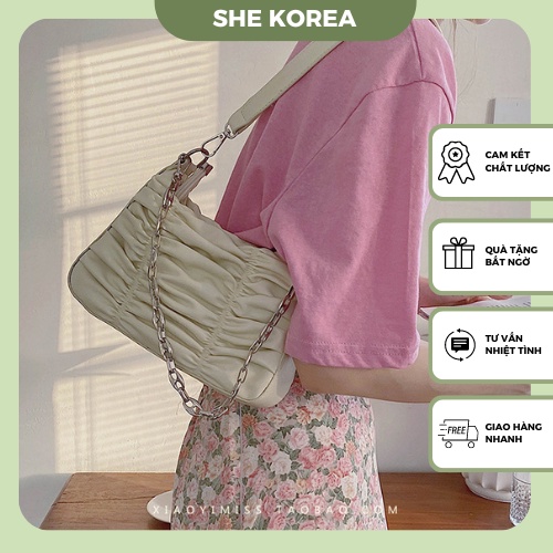 Túi đeo vai korea [ FREESHIP ] Túi kèm 2 dây, xích inox trắng , dạ túi cao cấp