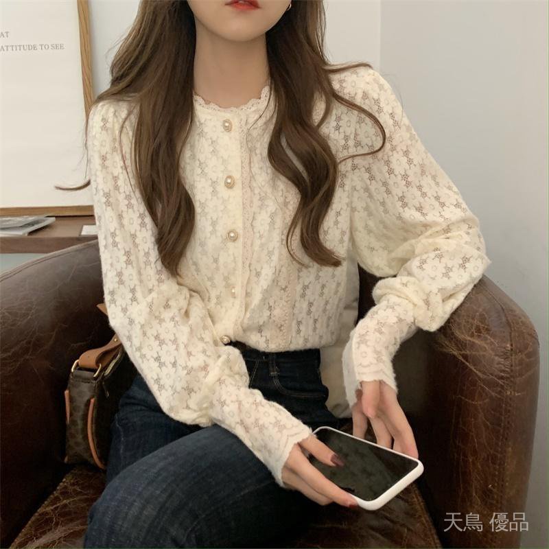 Áo Sơ Mi Ren Tay Phồng Dáng Rộng Ngọt Ngào Thời Trang Xuân Thu Năm 2021 Cho Nữ jXVm