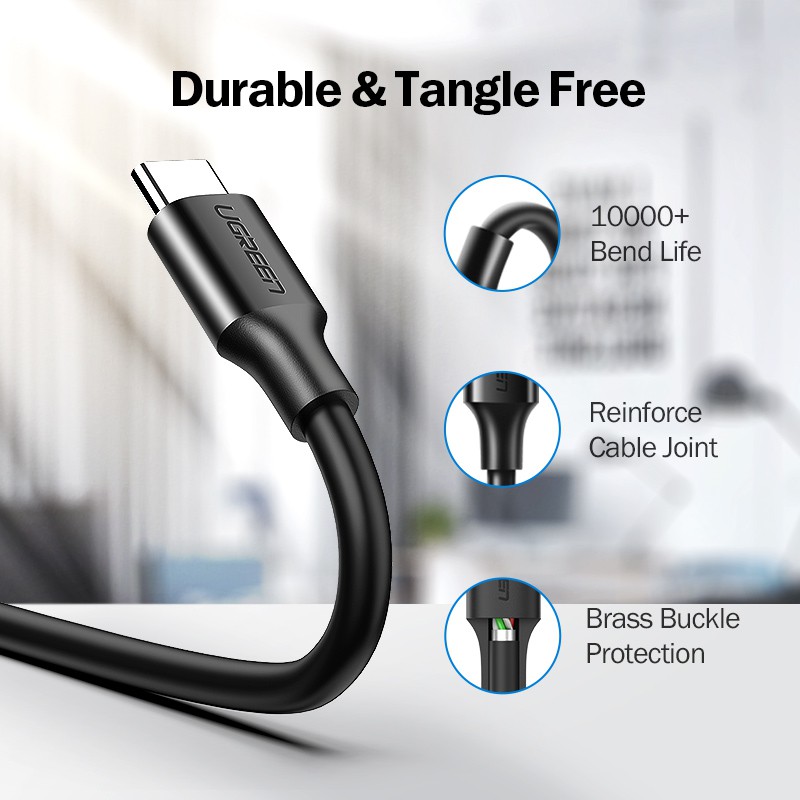 Cáp sạc nhanh USB-C UGREEN 3A 18w Type-C thích hợp cho Redmi/ Xiaomi 13 12 Pro/ Samsung galaxy s22/ one plus