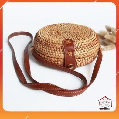 Túi mây đan thủ công hình trống viền Ovan - đeo vai - phong cách Vintage