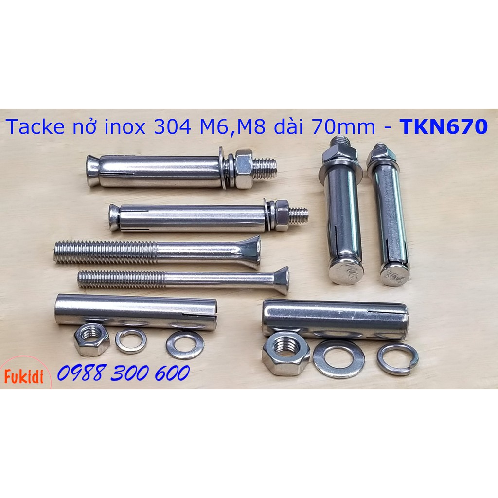 4 cái tắc kê nở, bu lông nở inox 304 M6, M8 chiều dài 70mm dùng gắn móc treo xích đu, móc treo ghế  - TKN670, TKN870