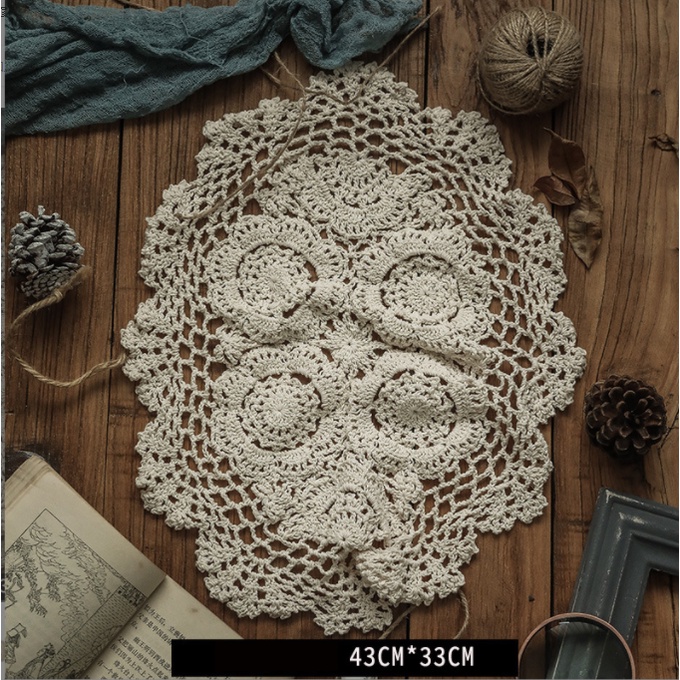 Khăn trải bàn XIAODUOJIAJU dạng tròn chống bụi rỗng trang trí phòng khách/ quán cà phê phong cách vintage