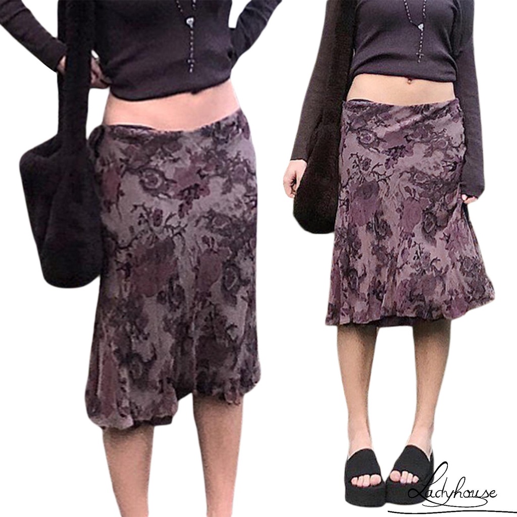 Chân Váy Midi Lưng Cao In Họa Tiết Hoa Phong Cách Vintage Dành Cho Nữ