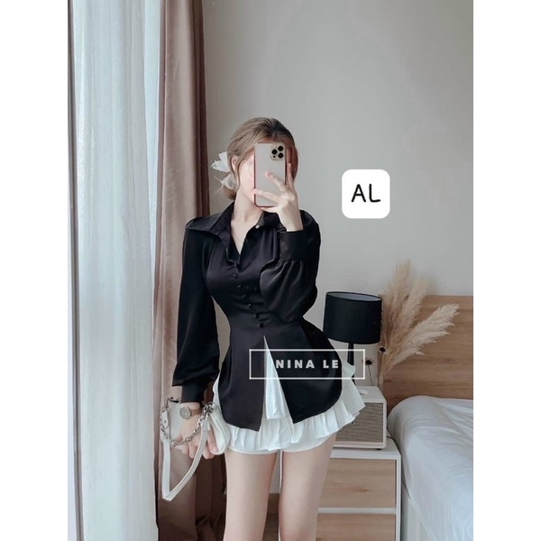HV -Áo Sơ Mi Lụa Cúc Bọc Sẻ Nơ Lưng