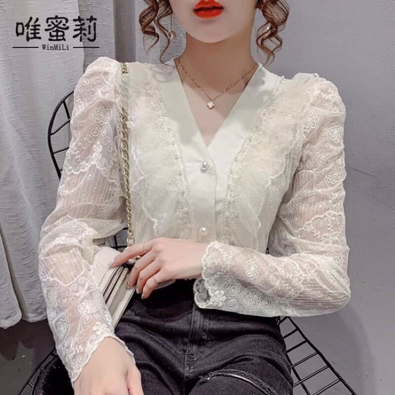Áo sơ mi ren nữ cao cấp kiểu dáng sang chảnh QCNP3165
