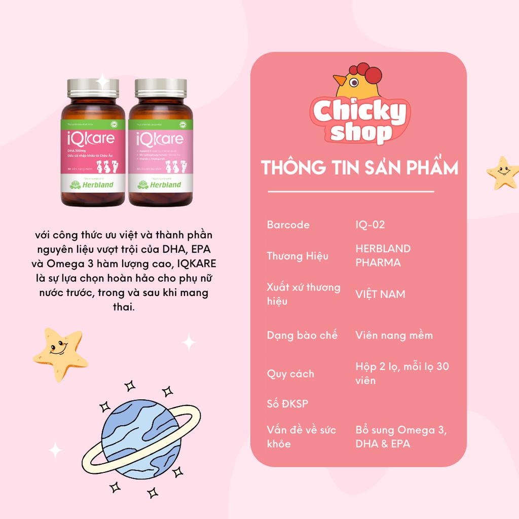 Viên uống IQKARE bổ sung Vitamin, khoáng chất cho mẹ bầu (Hộp 2 lọ/30 viên)