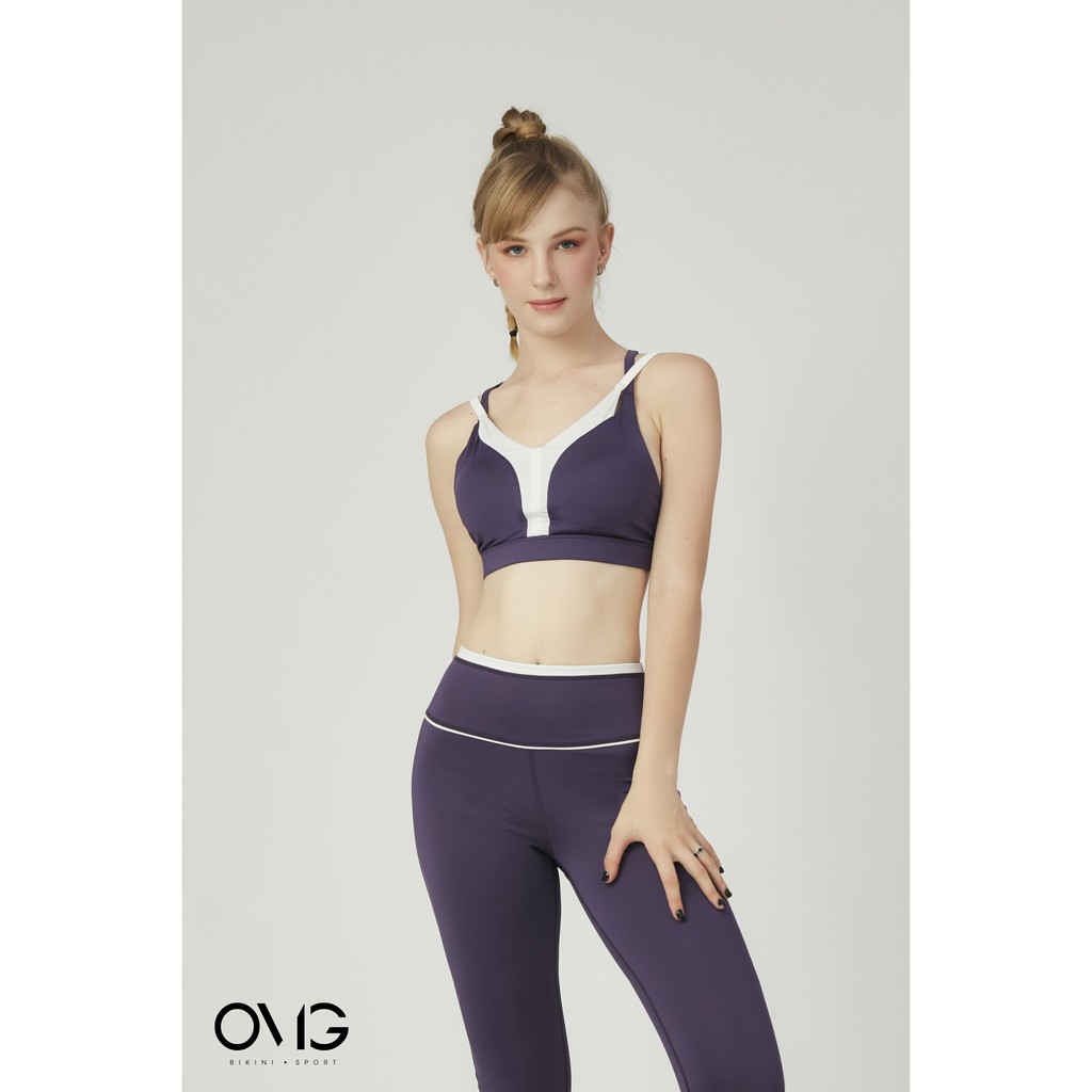 Bộ đồ tập Gym, Yoga Nữ OMG Sport kiểu quần dài, áo dây kép- màu Tím - BG080_PP