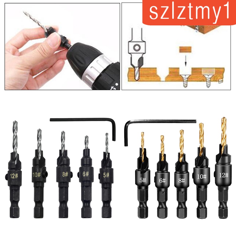 [Thunder]  5 Pcs HSS Steel Countersink Drill Bits with Wrench for Woodworking