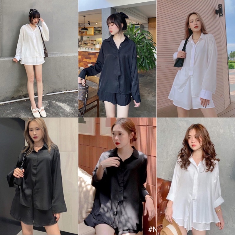 Set 2 món đi chơi, dạo biển đồ bộ sơ mi đũi dài tay mix quần short  nhẹ nhàng sang trọng.