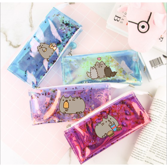 Hộp bút hologram kim tuyến pusheen in hình HHDI6 hộp bút phản quang hộp bút dễ thương