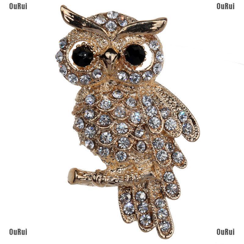 Huy Hiệu Cài Áo Hình Con Cú Mạ Vàng Đính Đá