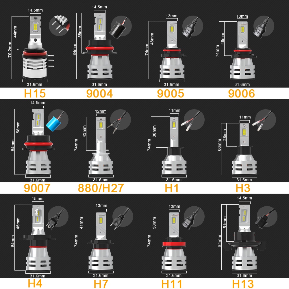 UNI-SHINE Set 8 Bóng Đèn Pha Led H4 H11 H7 9005 / Hb3 9006 / Hb4 12v 60w 6500k 20000lm Cho Xe Hơi