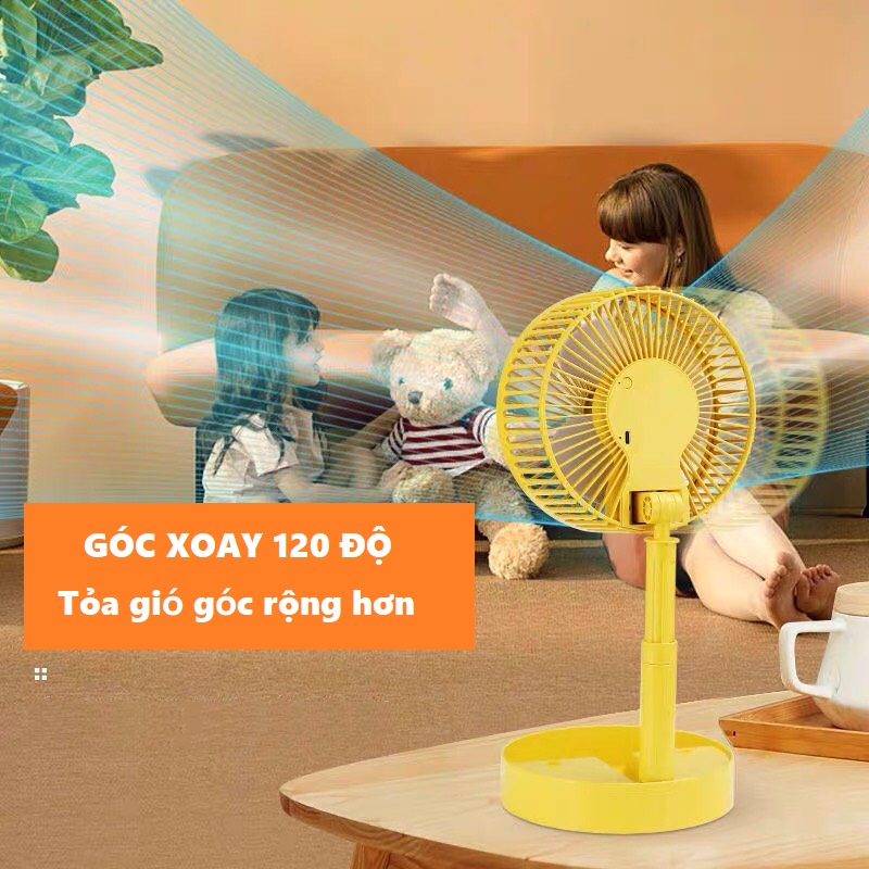 Quạt tích điện để bàn, quạt mini không dây sạc pin USB có 3 tốc độ gió, pin 1200mAh