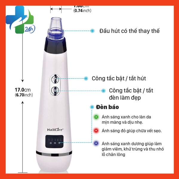 Máy Hút Mụn Đầu Đen, Mụn Cám, Mụn Trứng Cá Cầm Tay Mini Haili Care Chính Hãng