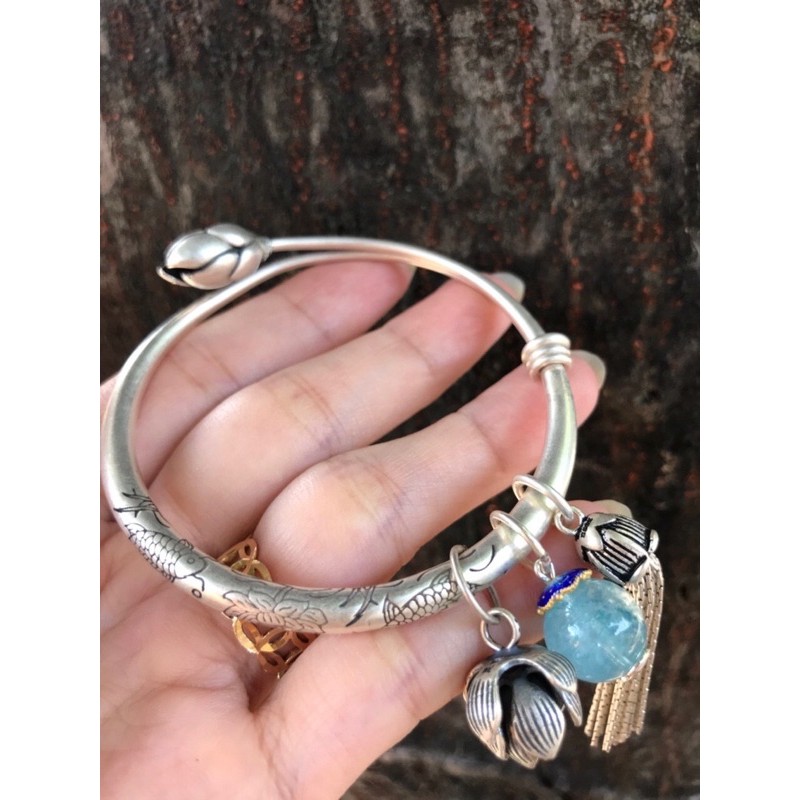 Vòng Tay Hoa Sen Cát Tường Phật Giáo - Hạt Xanh Ngọc VT295