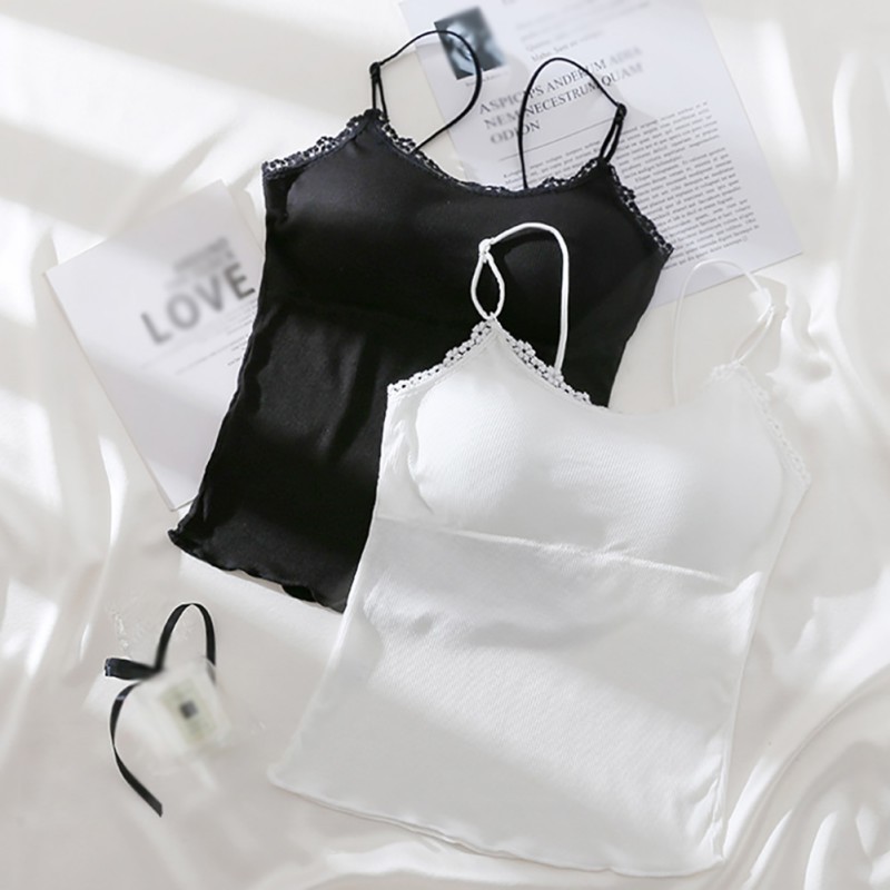 Áo tank top có mút đệm ngực phối ren quyến rũ cho nữ
