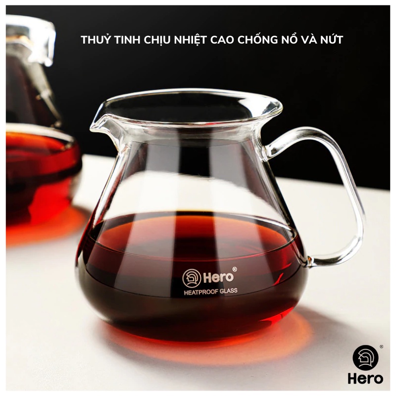 Bình serve đựng cà phê original chính hãng HERO thuỷ tinh chịu nhiệt cao vòi chống rò rỉ tay cầm chắn chắn