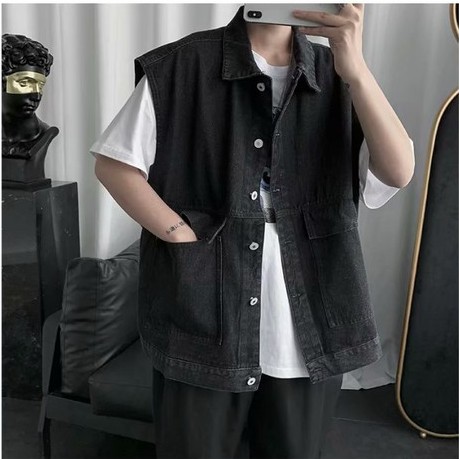 Áo khoác gile túi hộp denim unisex nam nữ không tay dáng rộng phong cách trẻ trung năng động | BigBuy360 - bigbuy360.vn