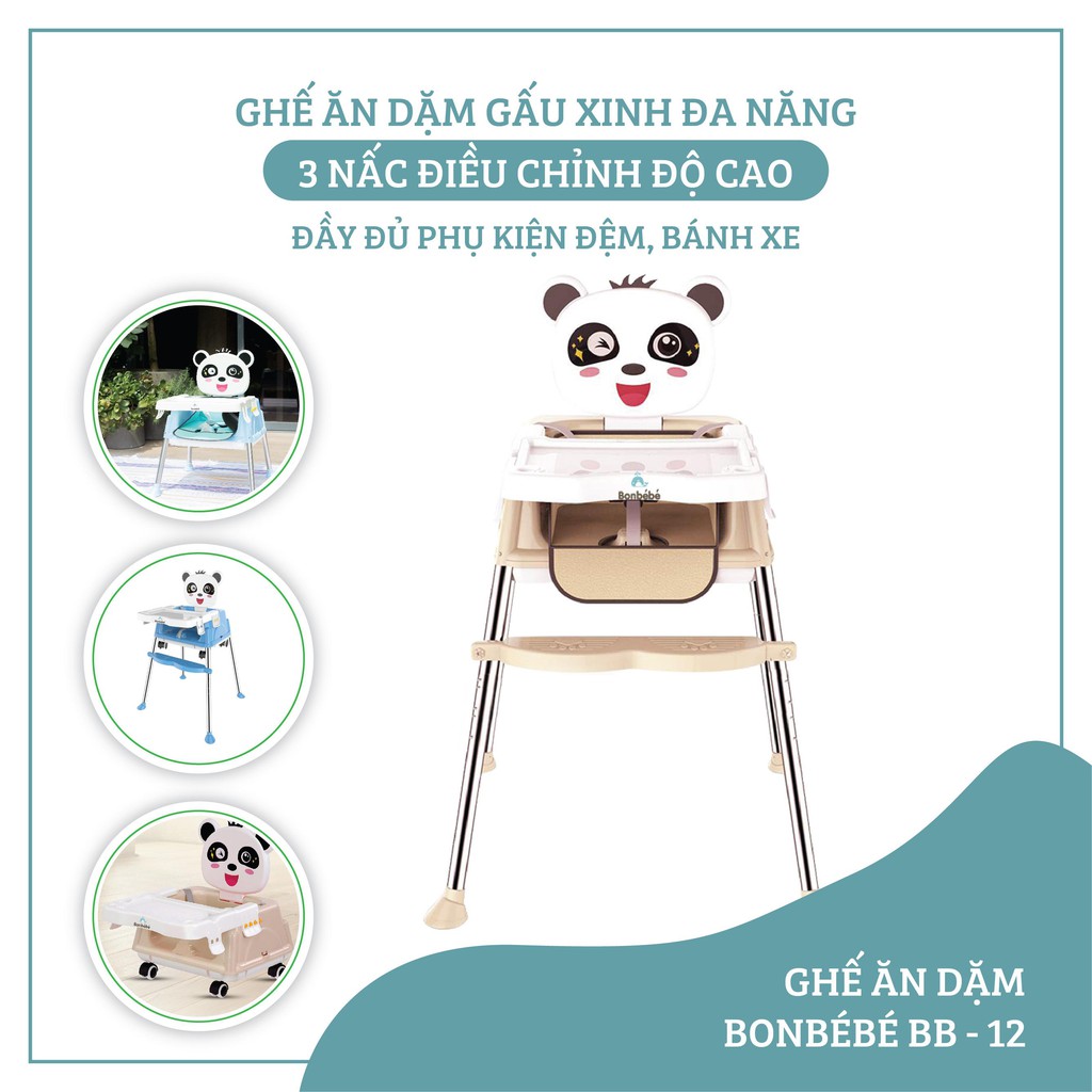 GHẾ ĂN DẶM ĐA NĂNG HÌNH GẤU BONBEBE- 12 -CÓ ĐỆM, CÓ BÁNH XE