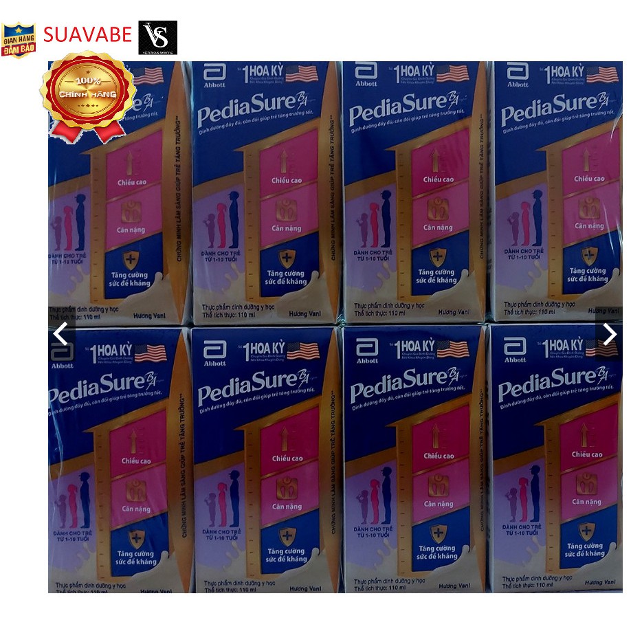 Một thùng sữa bột pha sẵn PediaSure - vỉ 4 hộp 110ml  x 12- cho bé tăng cân hiệu quả