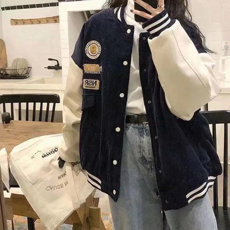 Áo khoác bomber thêu số 9, chất liệu nhung tăm, form unisex