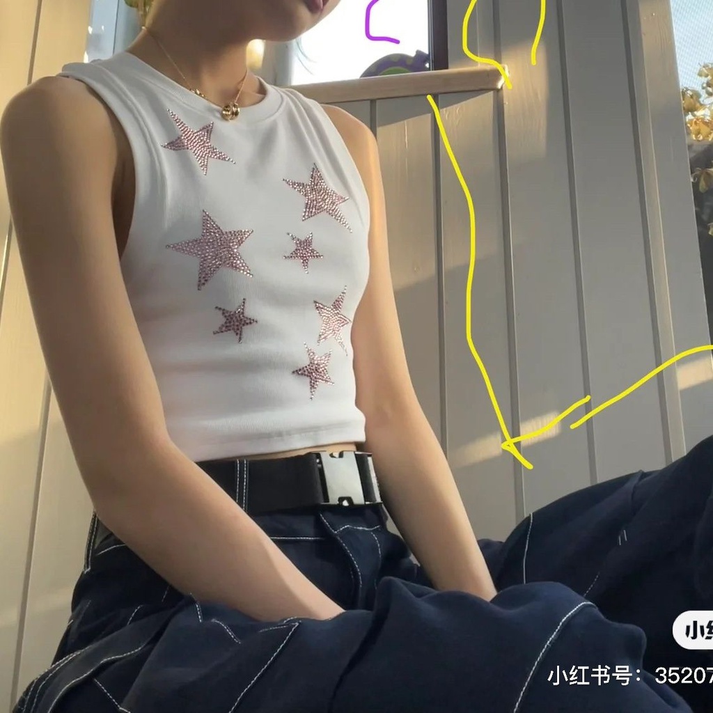 Áo Camisole Y2k Đính Đá Lấp Lánh Lưng Cao Dễ Phối Đồ