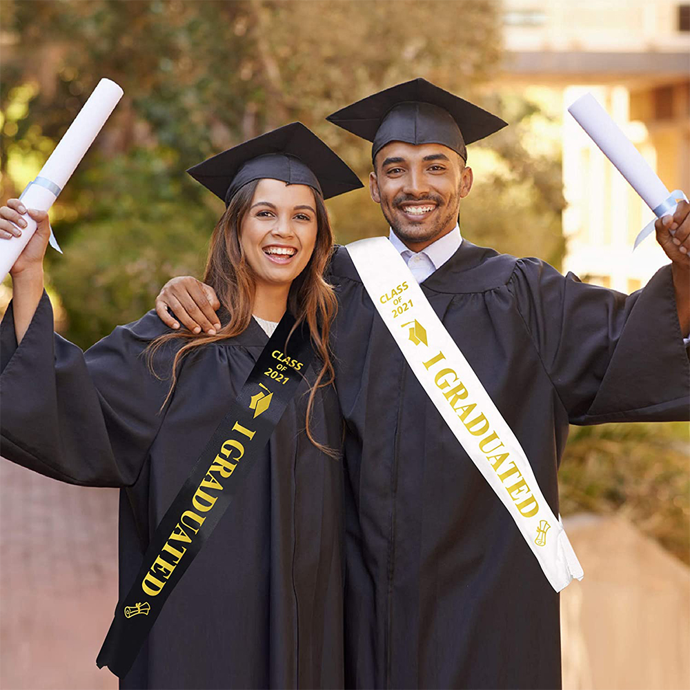 Dây đai satin mừng lễ tốt nghiệp 2021 trang trí hình chữ cái đính kim tuyến lấp lánh