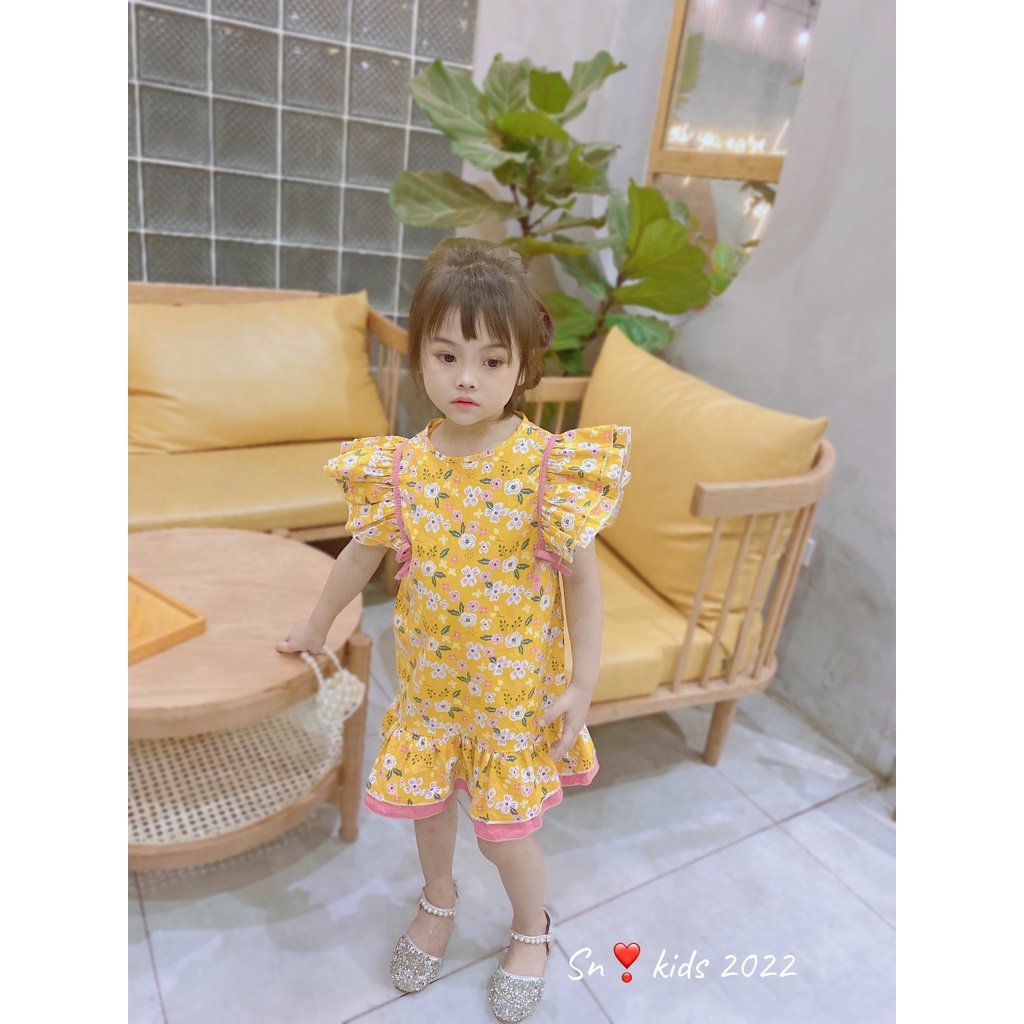 Váy hoa nhí cánh tiên bé gái, váy thô hoa mềm mát đuôi cá cho bé
