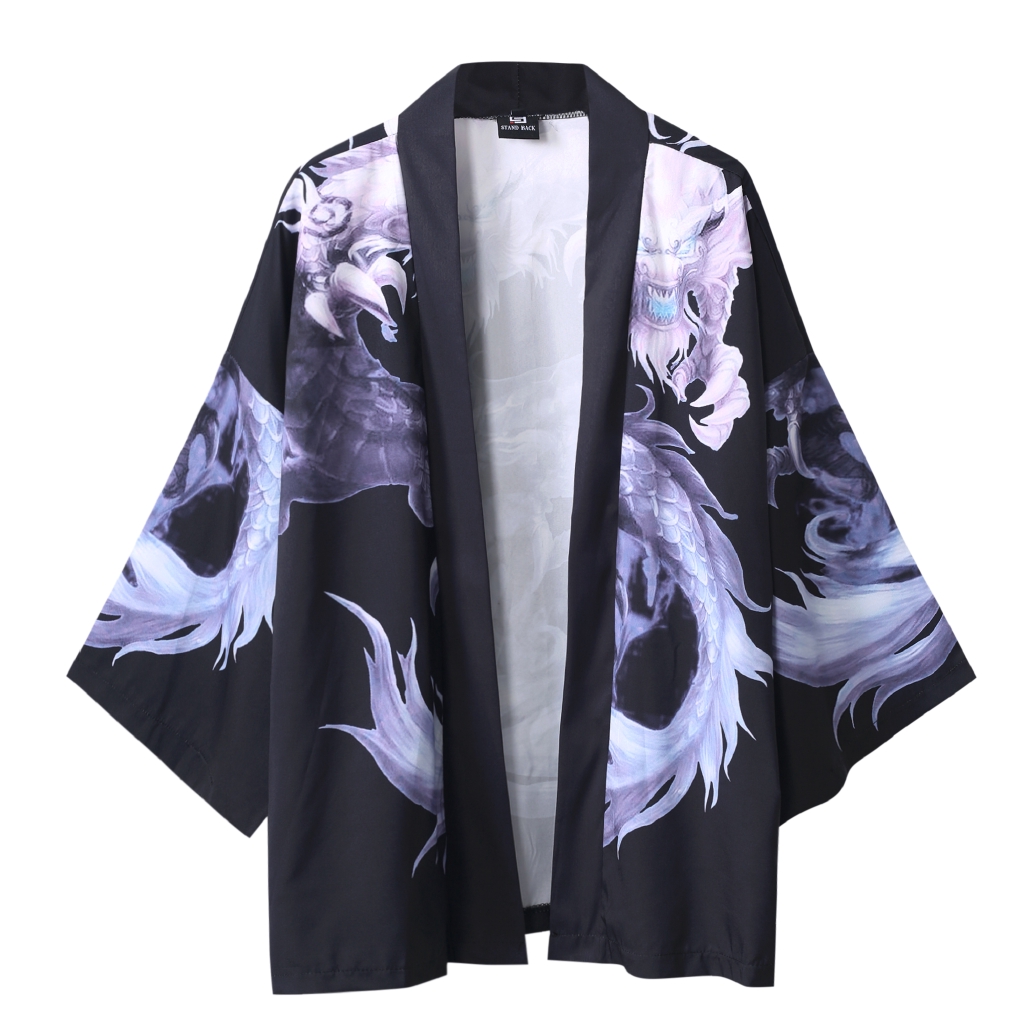 Áo Khoác Kimono Tay 3 / 4 Họa Tiết Rồng Phong Cách Trung Hoa