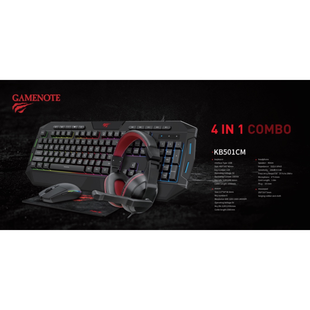 Combo 4 trong 1 Havit KB501 Gaming đèn Led RGB - Chính Hãng Bảo Hành 1 Đổi 1 12 Tháng