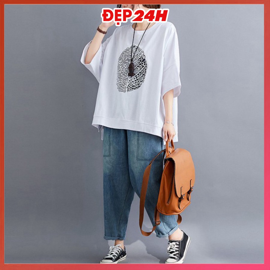 Áo thun unisex form rộng, Áo phông tay lỡ Đẹp 24 giờ, chất liệu thun cotton co giãn, in hình 3 Cô Gái