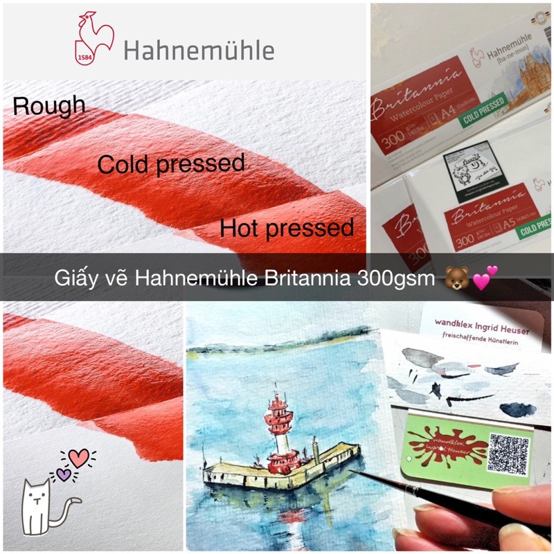 Giấy vẽ HAHNEMUHLE Britannia 300gsm VÂN HOT/ COLD từ Đức size a5 - a4