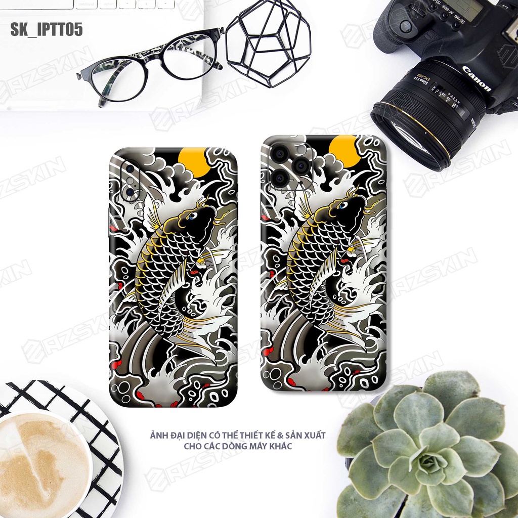 Miếng Dán Skin Cá Chép Tattoo Dành Cho IPhone Series |SK_IPHTT05| Chất Liệu Nhập Khẩu, Khuôn Cắt CNC Dán Full Lưng Viền