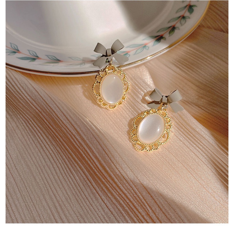 Bông Tai Đính Đá Opal Hình Nơ Phong Cách Hàn Quốc Mới 2021