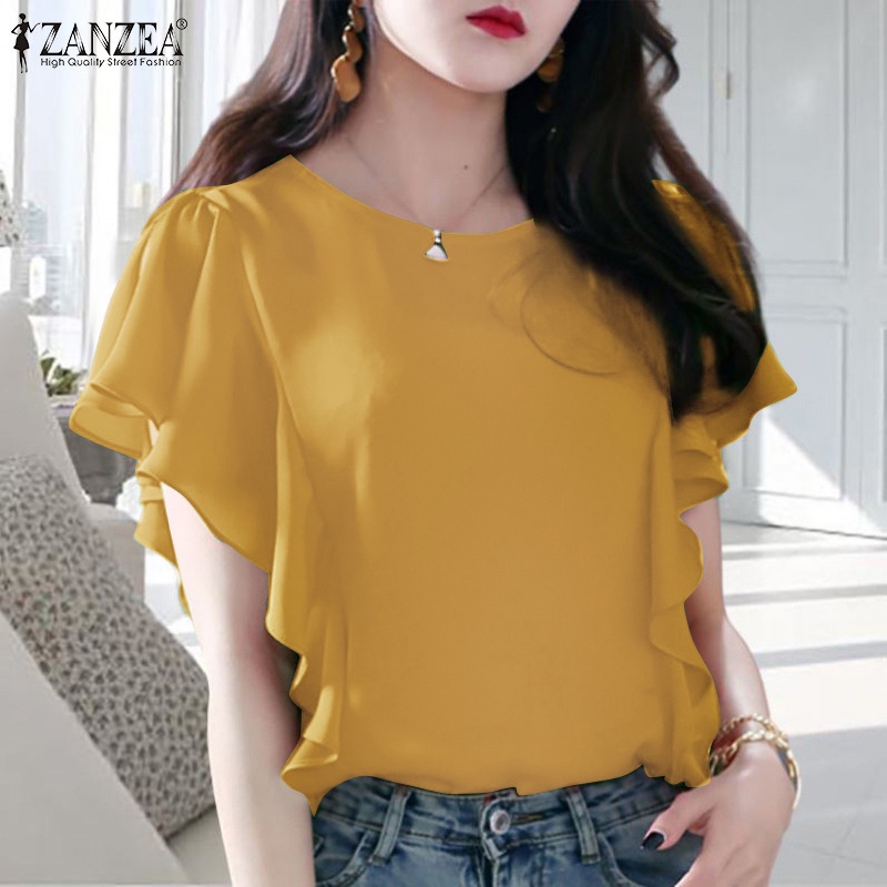 Zanzea Áo Nữ Tay Ngắn Cổ Thuyền Viền Bèo Thời Trang