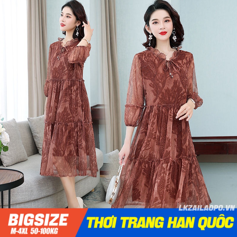 Đầm trung niên Bigsize Váy trung niên cho mẹ voan dáng suông tay ngắn cổ tròn in hình mùa hè Phong cách Hàn Quốc Thời Trang cá tính xinh đẹp cho người mập béo nữ