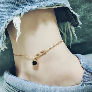 Lắc chân thép Titan , không han gỉ- mặt tròn đính đá mặt đen + trắng , đeo được hai kiểu