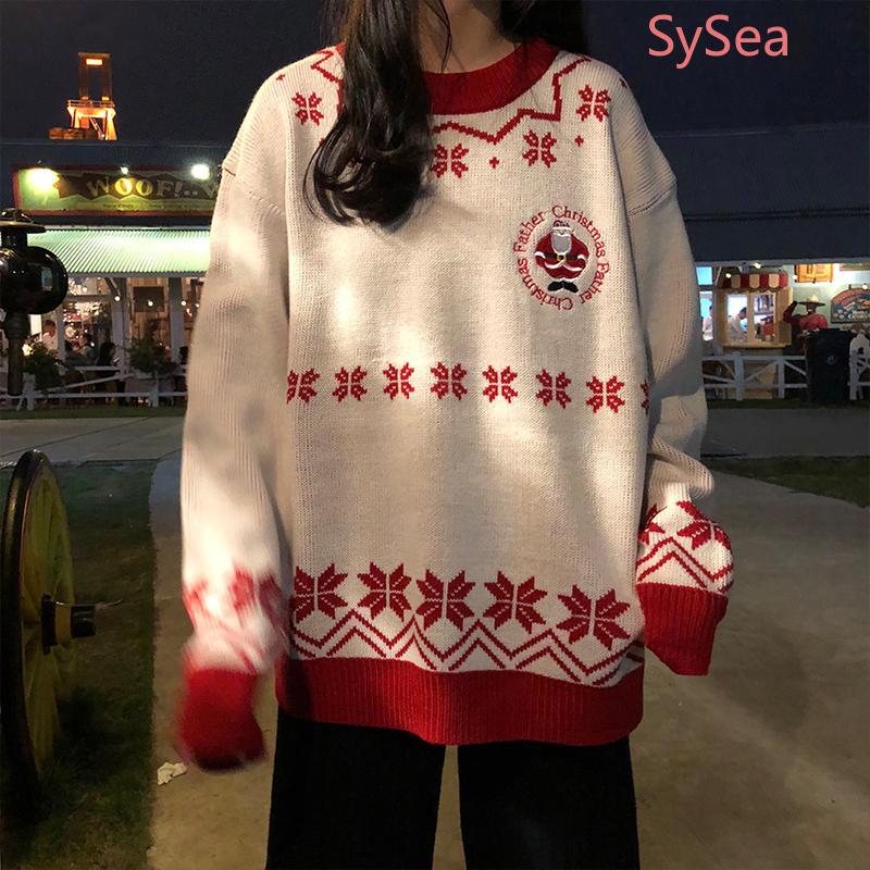 Áo Sweater rộng dáng dài họa tiết Giáng sinh đáng yêu cho nữ