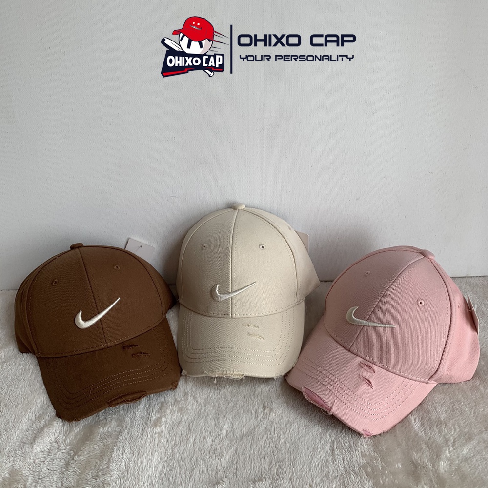 Mũ lưỡi trai rách thêu chữ NIKE nón kết logo dập nổi 3D phong cách Ulzzang form unisex nam nữ OHIXO LT21