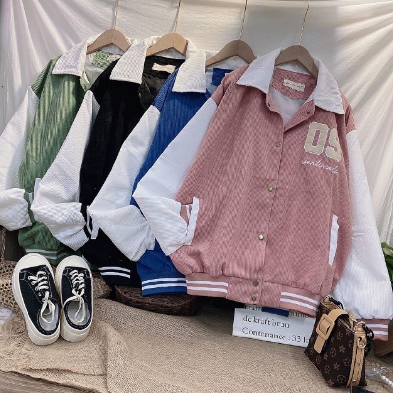 [ẢNH THẬT] Áo Khoác Bomber Unisex CỔ BẺ Chất Nhung Tăm Chống Nắng Thêu Số 09 ,Form Rộng Tay Bồng Đẹp Nam Nữ