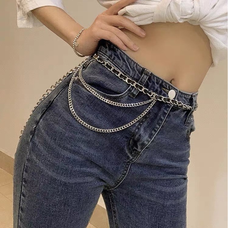 Dây xích mix da 3 tầng sang trọng dành cho nữ Yams Closet Thắt lưng nữ dạng sợi